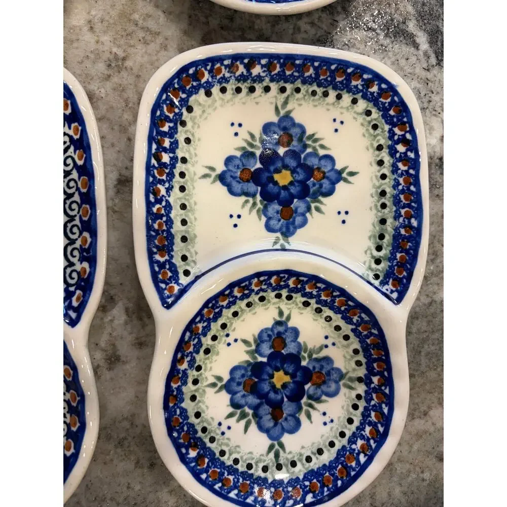Ceramika Artystyczna Polish UNIKAT Mismatched Coffee Cake Trayof 5 Multi Pattern